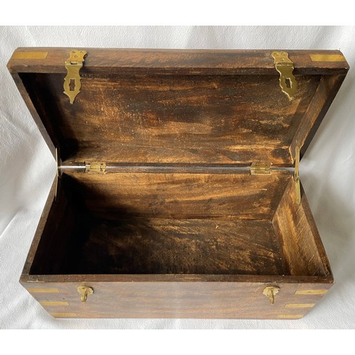 23 - Two Wooden Boxes - A Small Wooden Chest with Brass Outer Fittings and Hinged Lid with a small wooden... 