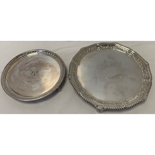 56 - A Sterling Silver Salver (approx. 20cm) marked London 1898 by Josiah Williams & Co  (344g) with othe... 