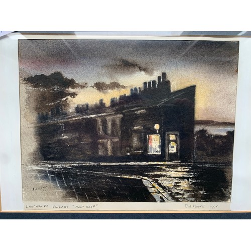 18 - Lancashire Village Chip shop by R A Ashurst 
Mounted & Framed, Dated 1975
Watercolour
33cm x 41cm In... 