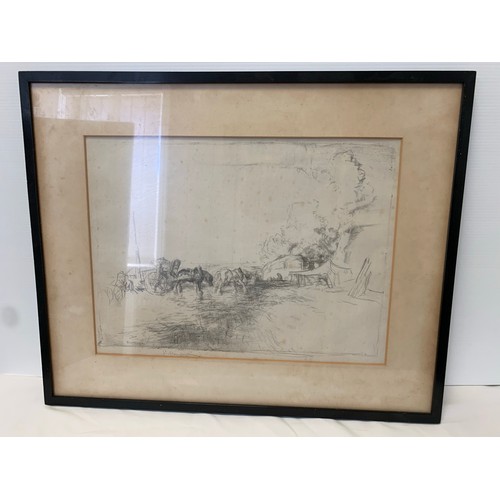 17 - Edmund Blampied [1886-1966]- Agricultural Scene with Horses,:- etching signed in pencil in the botto... 