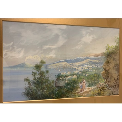 11 - Y. GIANNI (Italian 19th/20th Century), 'The Bay of Naples', a pair of landscape watercolours, signed... 