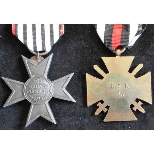 75 - (2) WW I Prussian Cross of Merit for War Aid 1916.; Cross of Honour with swords (Combattants) 1914-1... 