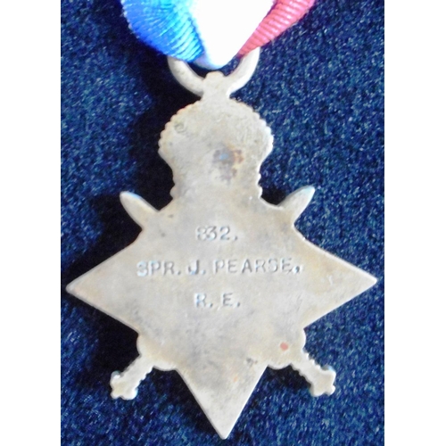 126 - WW I 1914-15 Star; to 832 Spr. J. Pearse. R.E.