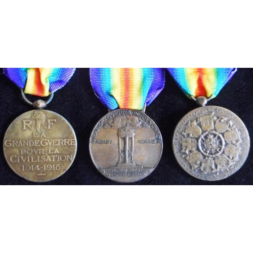 129 - WW I Victory Medals (Allies) (3) France, Italy & Belgium.