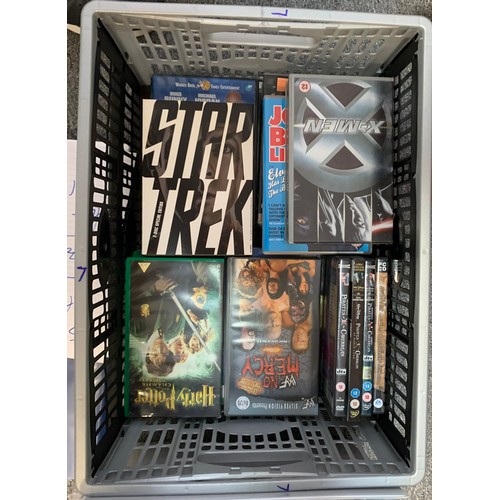 134 - A Box of TV / Film Memorabilia 
Signed photographs, posters, glasses, games etc with a box of DVD / ... 