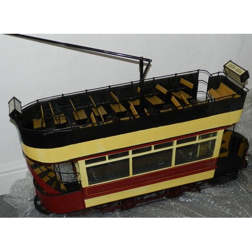 1 - Large scratch built model of a Liverpool tram, probably pre-1930 type, summer model. Destination boa... 