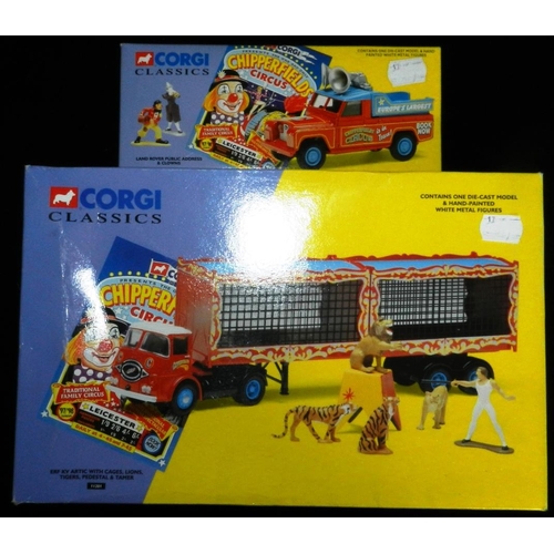 17 - Corgi Classics. Chipperfields Circus. (2) 07202 Land Rover public address & clowns.; 11201 ERF artic... 