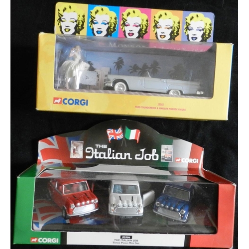 22 - Corgi. (2) 39902 Marilyn Monroe – Ford Thunderbird with figure.; 05506 The Italian Job – 3 Mini set.... 