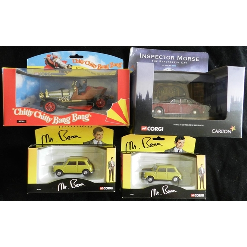 23 - Corgi. (4) 2 x 61211 Mr. Bean – Mini.; 01806 Inspector Morse – Jaguar Mk. II with diorama.; 05301 Ch... 