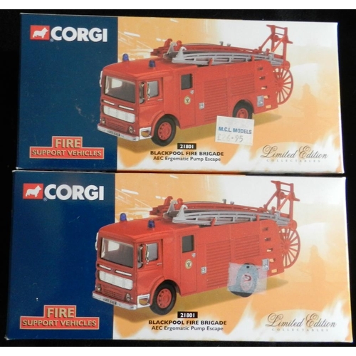 31 - Corgi. Fire Support Vehicles. (2) 2 x 21801 AEC Pump escape. Blackpool F.B. Both boxed new.