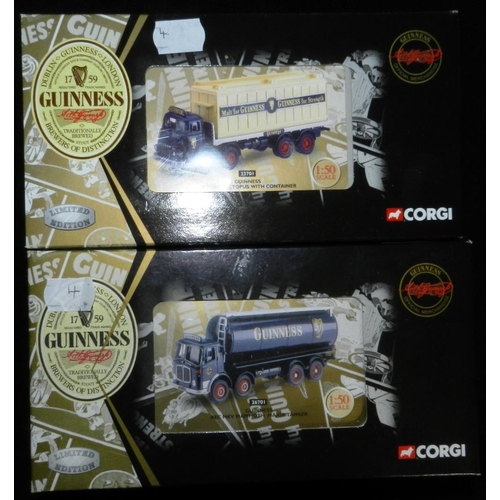 4 - Corgi. Guinness. (2)  23701 Leyland Octopus & container. ; 26701 AEC tanker. Both boxed new.