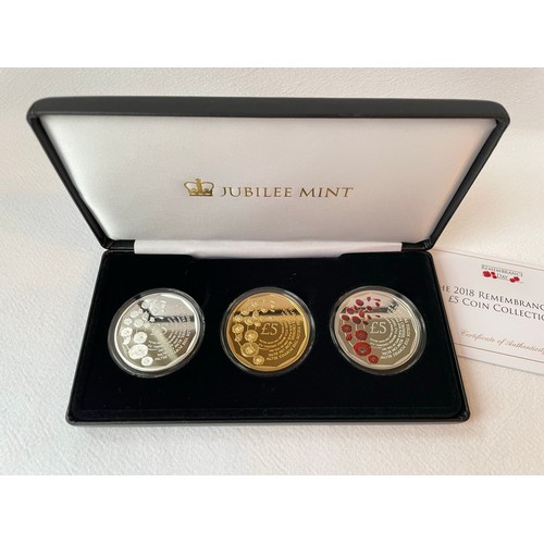 253 - A 2018 Remembrance Day £5 Three Coin Set