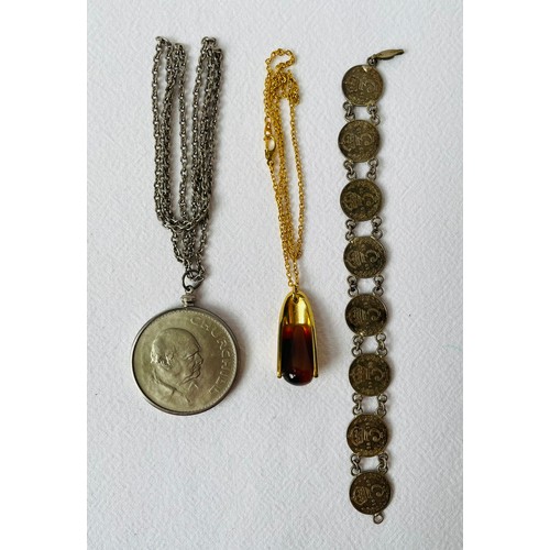 34 - A Group of Gold, Gold Plated & Silver Jewellery (13)
including 
a threepence silver bracelet, 8 coin... 