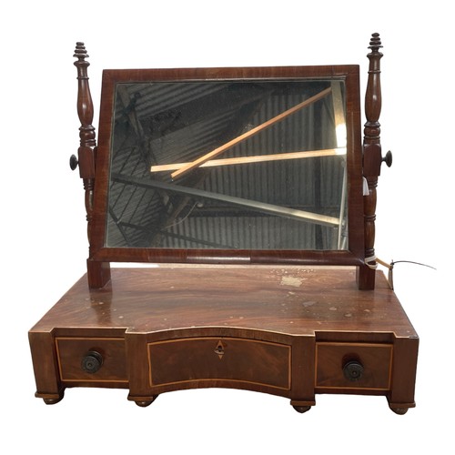 166 - A Swing Vanity Mirror Unit in mahogany with 3 drawers and bun feet & A Tea Caddy of Sarcophagus form... 