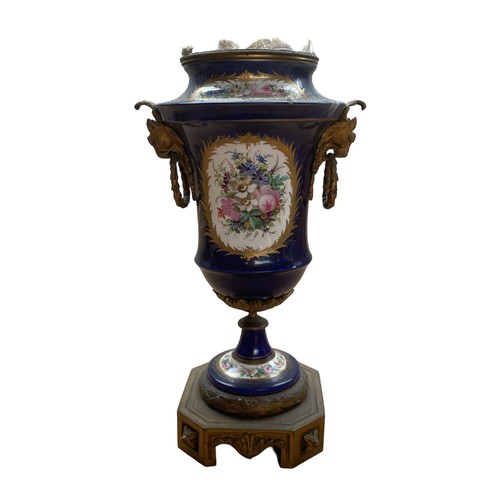 86 - A Colbolt Blue Urn Form Vase with Gilt Portrait decoration, A Blue & Gilt Table Oil Lamp with shade ... 