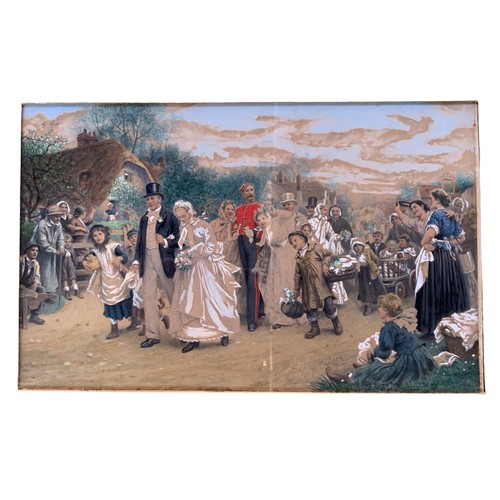 185 - Highlighted Watercolour Overprint, 'Village Wedding',  Framed, Signed

23 x 37cm