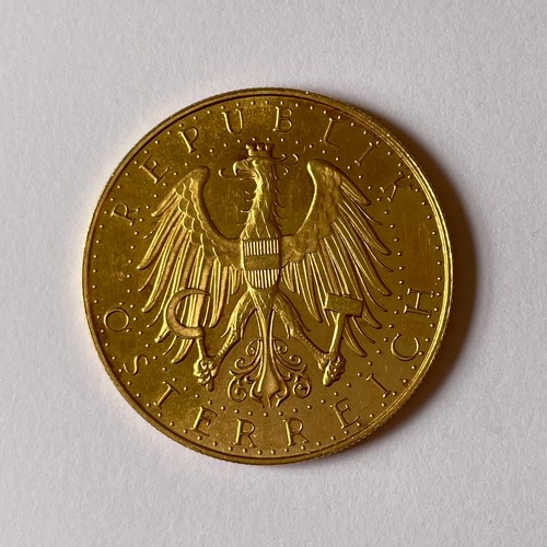 114 - Austrian 100 schilling gold coin 1927 mint mark Hartig