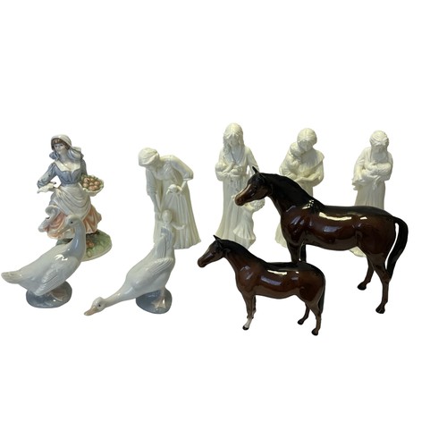 93 - Five Royal Worcester Ceramic Figures, A Graduated Pair of Ceramic Beswick Horses (AF) & A Pair of Na... 