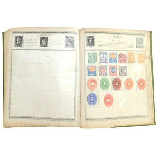 78 - The World Stamp Album, inscribed 1908, with many older stamps 	within, also a page of older stamps a... 