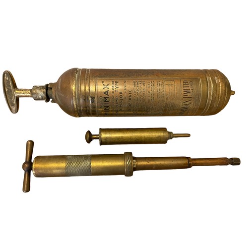 80 - A Collection of Vintage Brass Tools including blowtorches, oil cans, grease guns, a small cannon & o... 