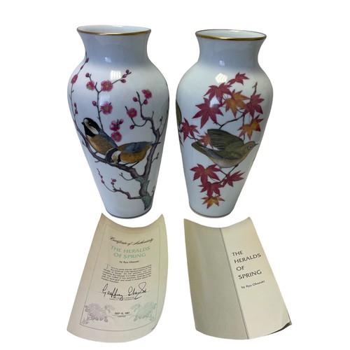 94 - A Pair of 'The Heralds of Spring' Vases with Certificate of Authenticity. Designed by Ryu Okazaki