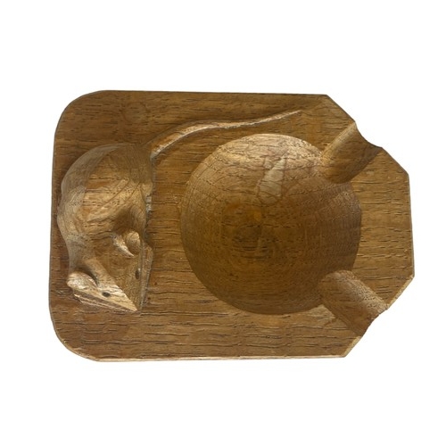 227 - Robert Thompson 'Mouseman' carved oak ashtray of canted rectangular form carved with a signature mou... 