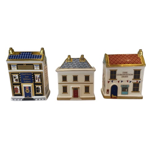 316 - Three Royal Crown Derby Houses, Limited Coronation Arms /, St James's Millinery&  Military Tailors a... 