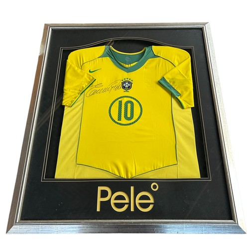 224 - A Framed Brazilian Football Team Shirt - Signed By Pele
approx 98 x 87cm