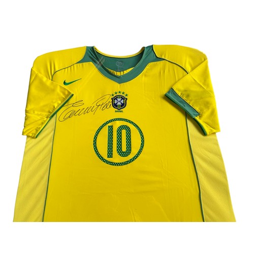 224 - A Framed Brazilian Football Team Shirt - Signed By Pele
approx 98 x 87cm