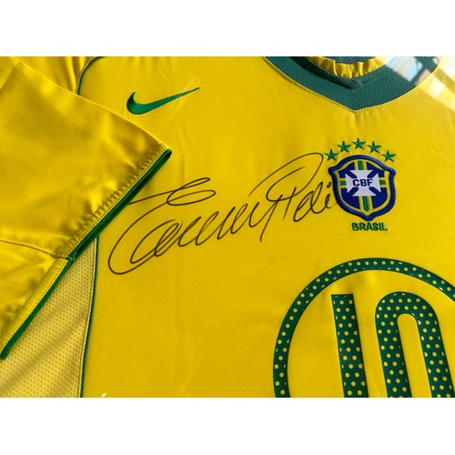 224 - A Framed Brazilian Football Team Shirt - Signed By Pele
approx 98 x 87cm