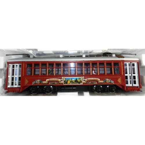 11 - LGB G gauge 22382 Christmas streetcar, with sound. Boxed new.