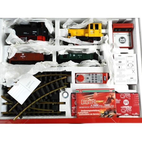 21 - LGB G gauge 78255 Digital starter set. 2 x 0-4-0 locos, 2 rolling stock. Boxed new.