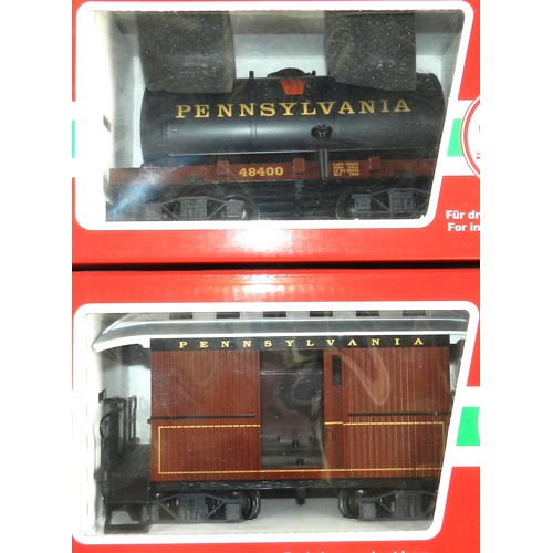 26 - LGB G gauge (2) 30050 'Pennsylvania' Stock Car; 48400 Tanker Wagon. All boxed new.