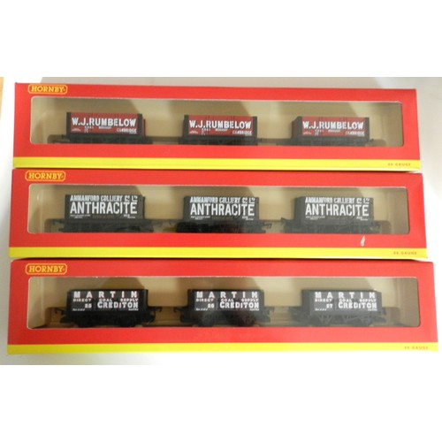 62 - Hornby 00 gauge Rolling stock. (9) Open wagons. 3 x W.J. Rumbelow, 3 x Anthracite, 3 x Martin. All b... 