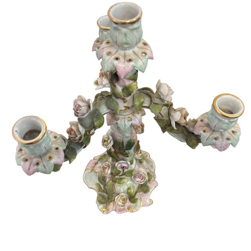 306 - A pair of Sitzendorf porcelain three arm candlesticks with elaborate flowers design
approx 33cm tall