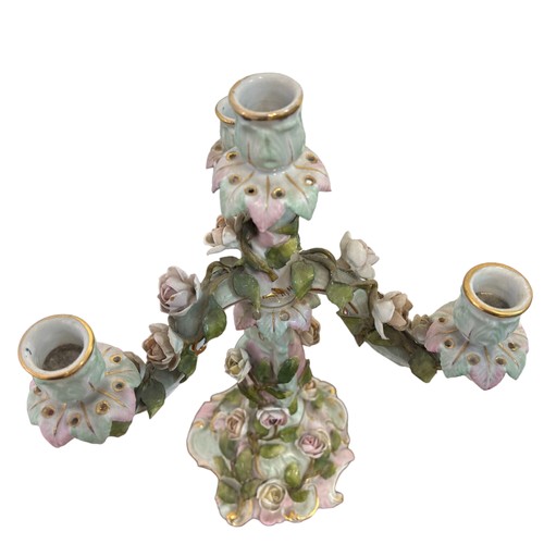 306 - A pair of Sitzendorf porcelain three arm candlesticks with elaborate flowers design
approx 33cm tall