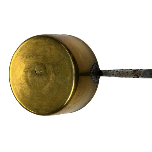 231 - A Large Brass Jam Pan & A Handheld Brass Mirror
Pan  - 14cm tall,  26cm diameter