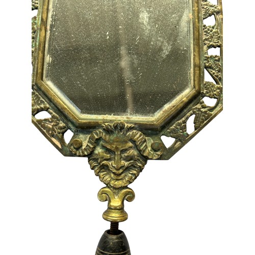 231 - A Large Brass Jam Pan & A Handheld Brass Mirror
Pan  - 14cm tall,  26cm diameter