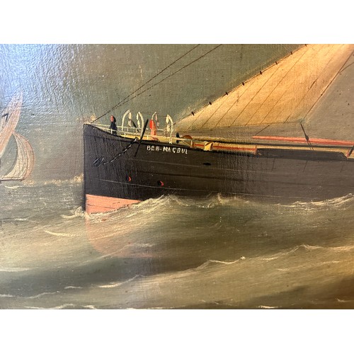 270 - Unsigned Framed oil painting of the Ben MacDui (possibly the Ben MacDhui) steam / sail coaster at se... 