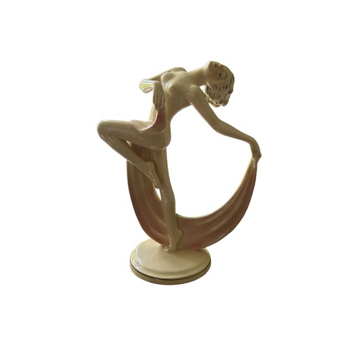 318 - Katzhutte Hertwig & Co Art Deco Style Figure Of A Nude Scarf Dancer 
28.5 cm