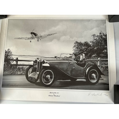 244 - Spitfire / MG Interest - 2 x Unframed Signed Limited Edition Prints by Richard Wheatland 'Spirit of ... 