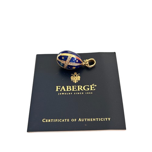 118 - Victor Mayer for Faberge, a limited edition 18ct gold diamond, blue chalcedony and blue enamel egg c... 