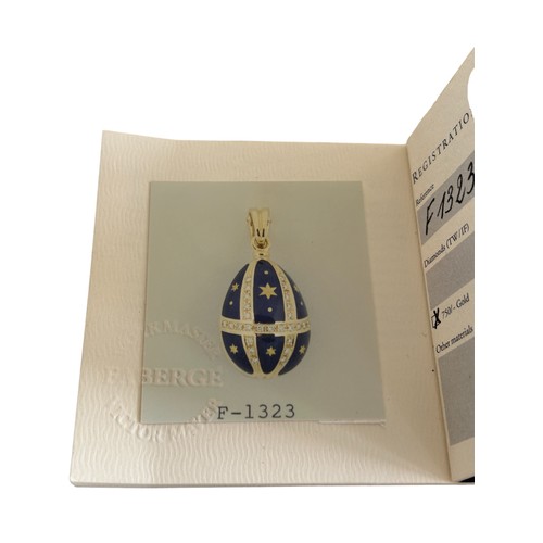 118 - Victor Mayer for Faberge, a limited edition 18ct gold diamond, blue chalcedony and blue enamel egg c... 