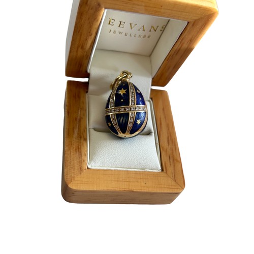 118 - Victor Mayer for Faberge, a limited edition 18ct gold diamond, blue chalcedony and blue enamel egg c... 