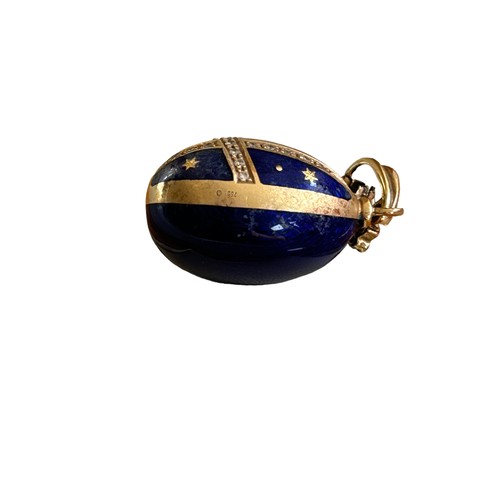 118 - Victor Mayer for Faberge, a limited edition 18ct gold diamond, blue chalcedony and blue enamel egg c... 