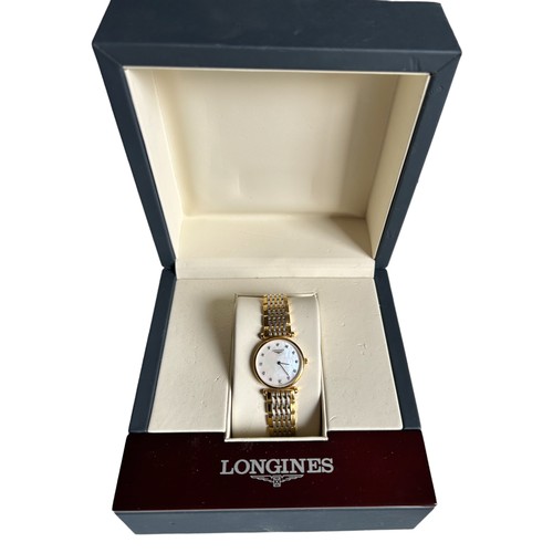 128 - Ladies Longines 'La Grande Classique' gold plated steel case and bracelet. White dial with simulated... 