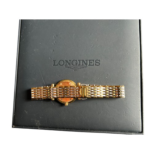 128 - Ladies Longines 'La Grande Classique' gold plated steel case and bracelet. White dial with simulated... 