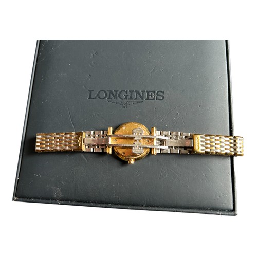 128 - Ladies Longines 'La Grande Classique' gold plated steel case and bracelet. White dial with simulated... 