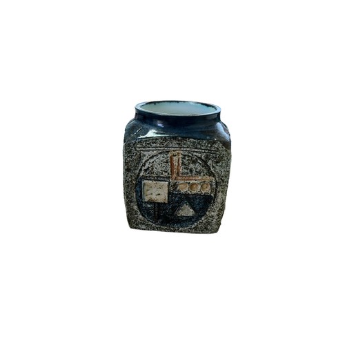 244 - A Troika Marmalade Jar / Cube Vase, signed with painted marks, initialled A.L (Anne Lewis) ‘Troika, ... 