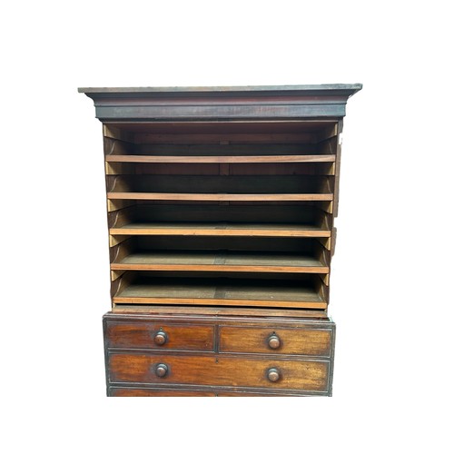 349 - Victorian mahogany linen press with three pull-out trays,